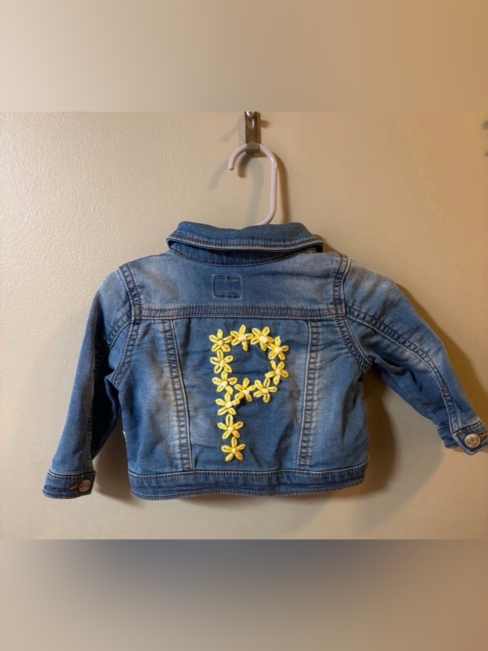 Personalized “P” Oshkosh Jean Jacket Size 9 months Hand embroidered handmade
